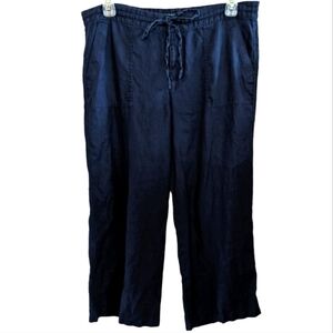 Lauren Ralph Lauren Navy 100% Linen Drawstring Waist Cropped Pants Size 14 GUC
